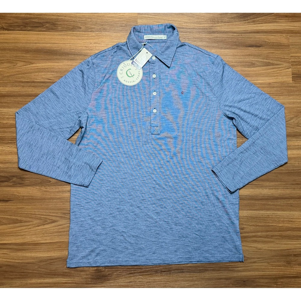 Criquet Mens Performance Long Sleeve Range Polo Shirt Blue Brrr Cooling Sz L